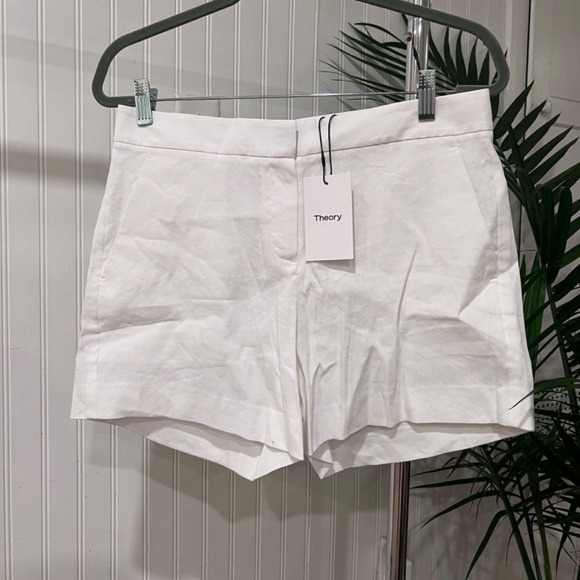 NWT Theory White Linen Shorts Size 6 Retail $195 - Picture 2 of 6